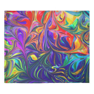 Green purple and orange abstract painting duvet cover
