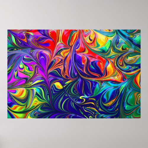 Green purple and orange abstract painting poster