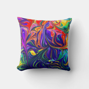 Green purple and orange abstract painting throw pillow