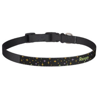 Green, purple and orange Sparkles on Black Pet Collar