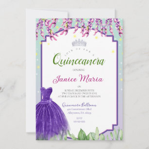 Green Purple and Pink Quinceañera Invitation