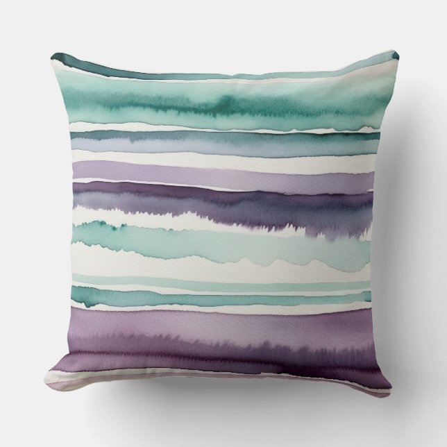 green purple and white abstract stripes throw pillow (Front)