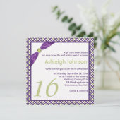 Green, Purple, and White Polka Dot Sweet 16 Invitation (Standing Front)