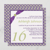 Green, Purple, and White Polka Dot Sweet 16 Invitation (Front/Back)