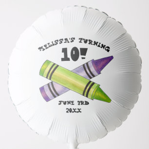 Green Purple Artist Crayons Child Birthday Party Balloon