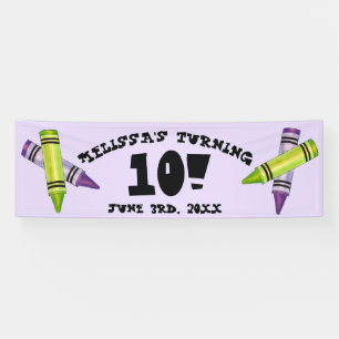 Green Purple Artist Crayons Child Birthday Party Banner