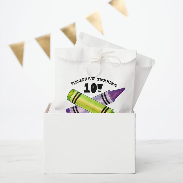 Green Purple Artist Crayons Child Birthday Party Favor Bag (Party)