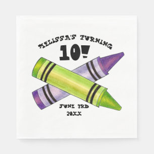 Green Purple Artist Crayons Child Birthday Party Napkins