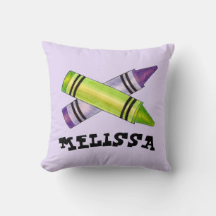 Green Purple Artist Crayons Child Birthday Party Throw Pillow