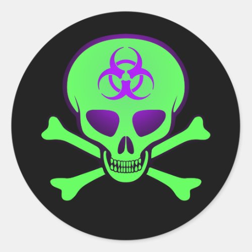 Green_Purple Biohazard Skull Sticker