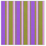 [ Thumbnail: Green, Purple, Bisque, and Orchid Stripes Fabric ]