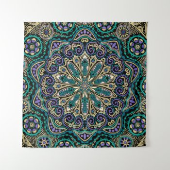 Green Purple Black And Taupe Mandala Wall Tapestry by BecometheChange at Zazzle