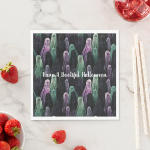 Green Purple Black Ghosts Bootiful Halloween Napkins