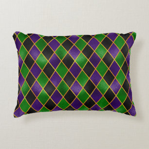 GREEN PURPLE BLACK GOLD DIAMOND PATTERNS ACCENT PILLOW