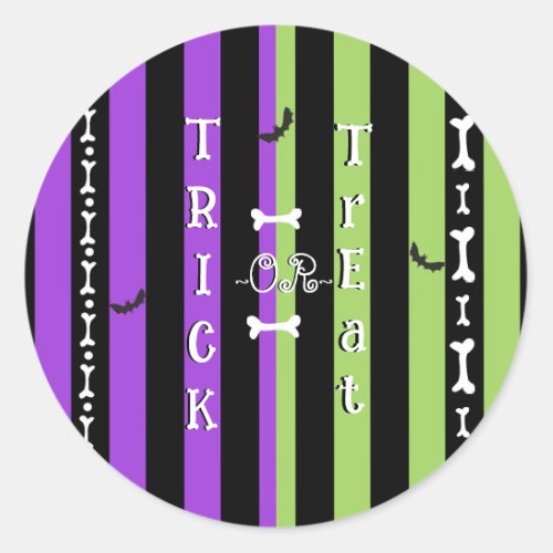 Green Purple  Black Halloween Stripe Classic Round Sticker