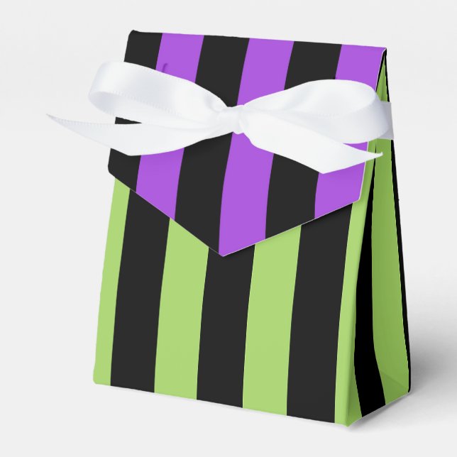Green Purple & Black Halloween Stripe Party Favor Boxes (Front Side)