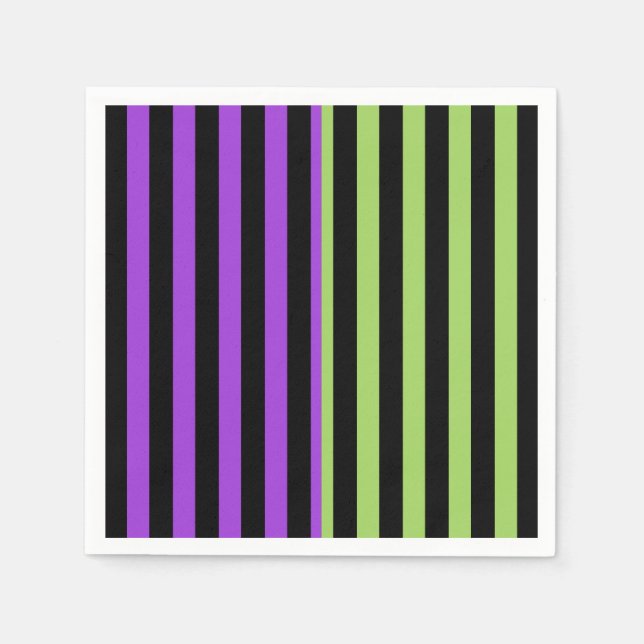 Green Purple & Black Halloween Stripe Party Napkins (Front)