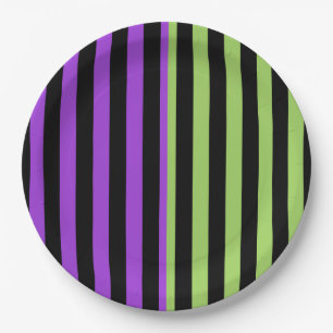 Green Purple & Black Halloween Stripe Party Paper Plates