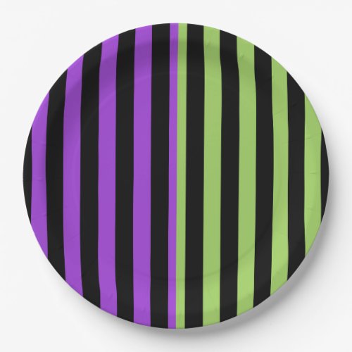 Green Purple  Black Halloween Stripe Party Paper Plates