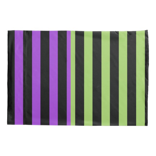 Green Purple & Black Halloween Stripe  Pillow Case (Back)