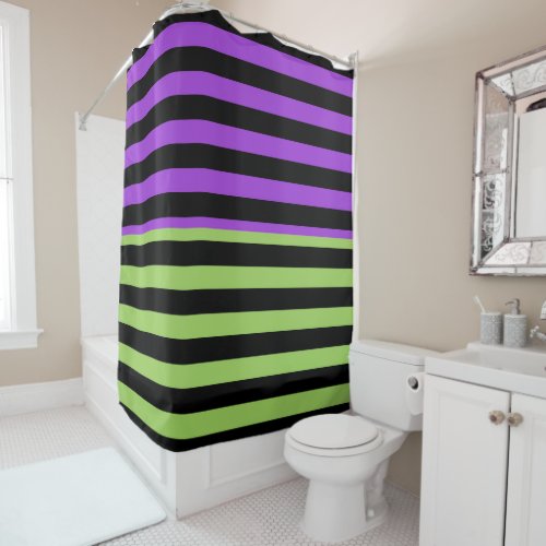 Green Purple  Black Halloween Stripe Shower Curtain