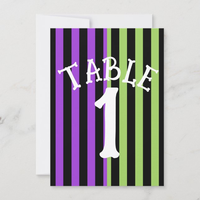 Green Purple & Black Halloween Stripe Table Number (Front)