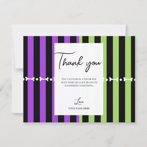 Green Purple  Black Halloween Stripe Thank You Invitation