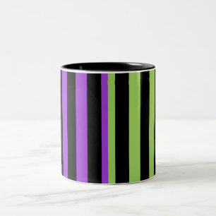 Green Purple & Black Halloween Stripe  Two-Tone Coffee Mug