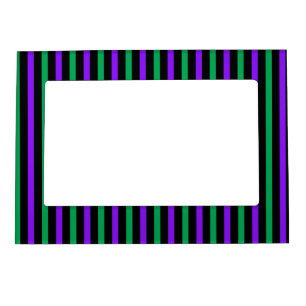GREEN PURPLE BLACK HALLOWEEN STRIPES MAGNETIC FRAME