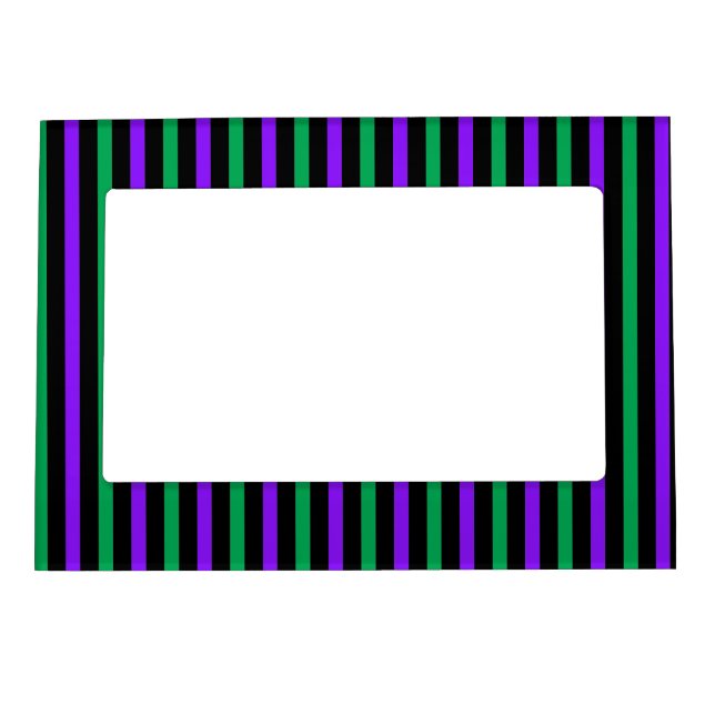 GREEN PURPLE BLACK HALLOWEEN STRIPES MAGNETIC FRAME (Front)
