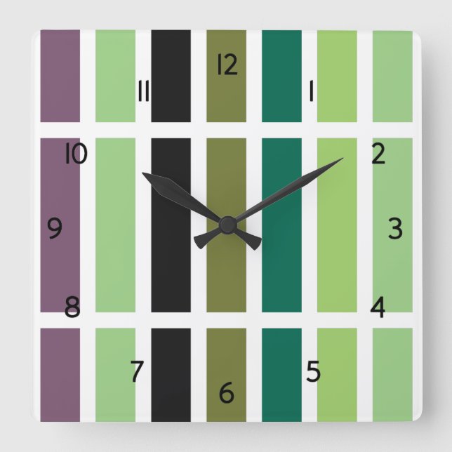 Green Purple Black Hues Square Wall Clock (Front)