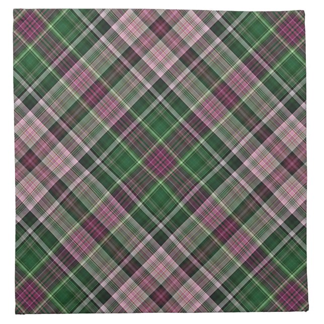 Green purple black tartan cloth napkin (Front)