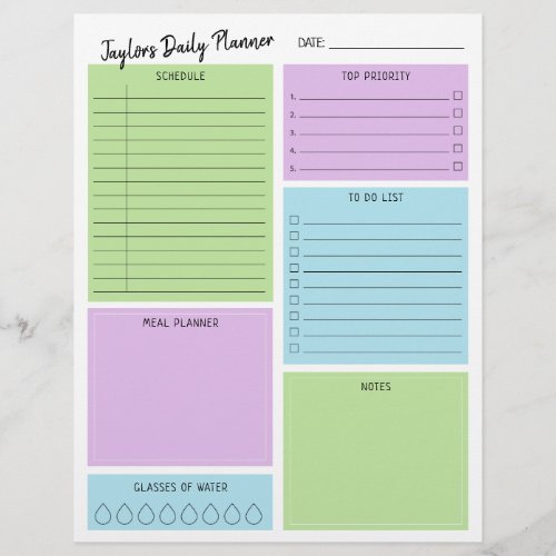 Green Purple Blue Daily Planner Sheet