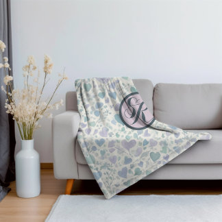 Green Purple Blue Love Hearts Fleece Blanket