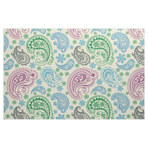 Green Purple & Blue Tones Vintage paisley Pattern Fabric