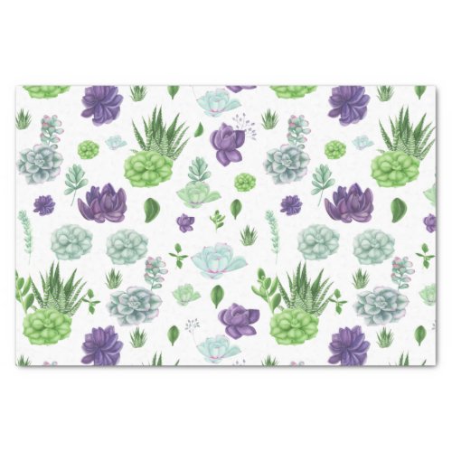 Green  Purple Cacti Pattern  Tissue Paper