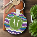 Green & Purple Chevron Pattern with Monogram Keychain<br><div class="desc">I classic pattern updated with trendy new colors. If you need to adjust the artwork,  click on the customize button and move things around.</div>