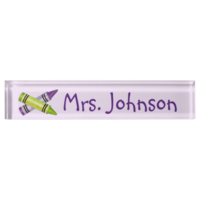 Green Purple Crayon Art Teacher School Classroom Desk Name Plate (Front)