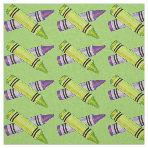 Green Purple Crayons Art Teacher School Supplies Fabric