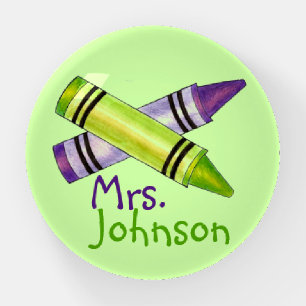Green Purple Crayons School Art Supplies Teacher Paperweight