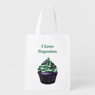 Green Purple Cupcake Grocery Bag