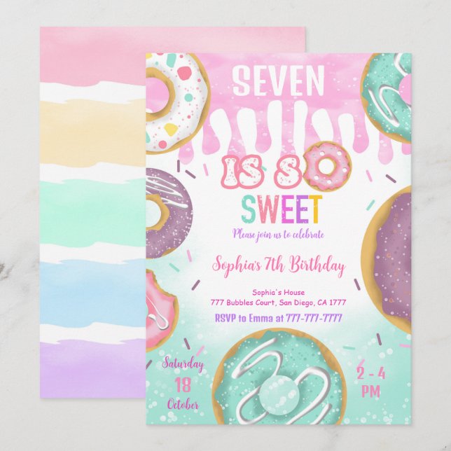 Green & Purple Donut Birthday Party Invitation (Front/Back)