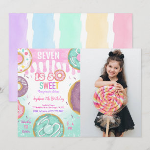 Green & Purple Donut Birthday Party Photo Invitation
