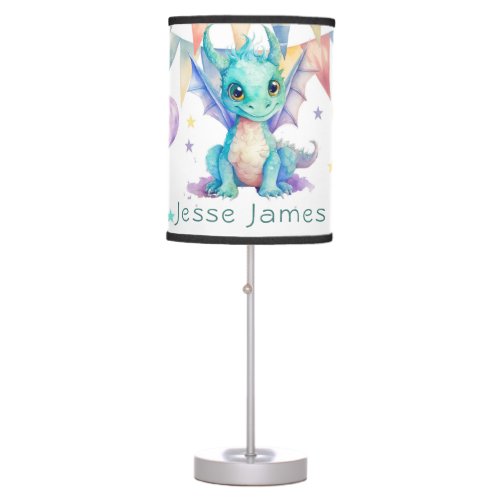 Green Purple Dragon Kids Birthday Custom Gift Table Lamp