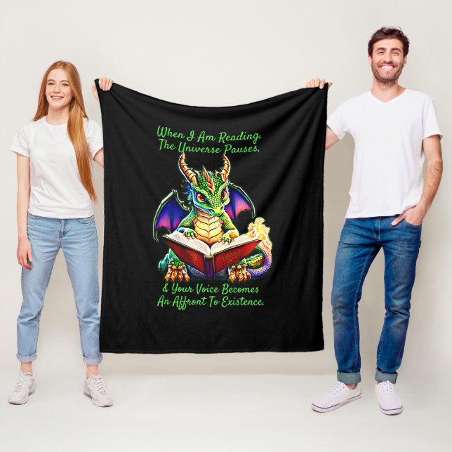 Green Purple Dragon Warning Reading Book Voice     Fleece Blanket (In Situ)