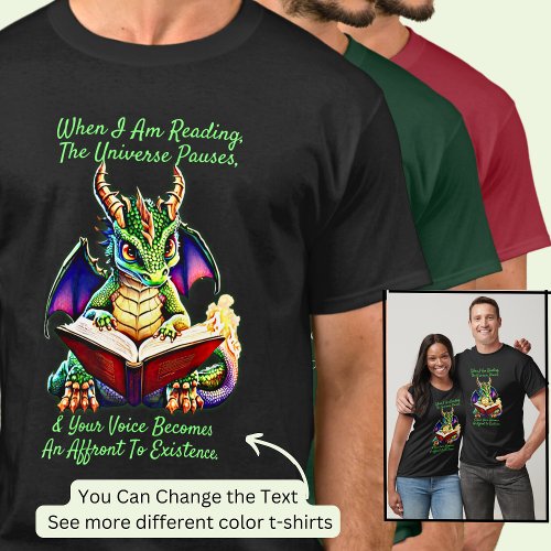 Green Purple Dragon Warning Reading Book Voice     T_Shirt