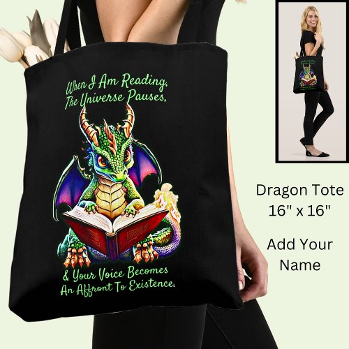 Green Purple Dragon Warning Reading Book Voice     Tote Bag