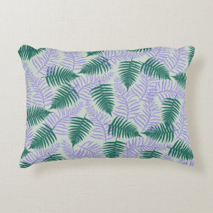 Green Purple Fern Leaves Retro 70s Flower Pattern Accent Pillow