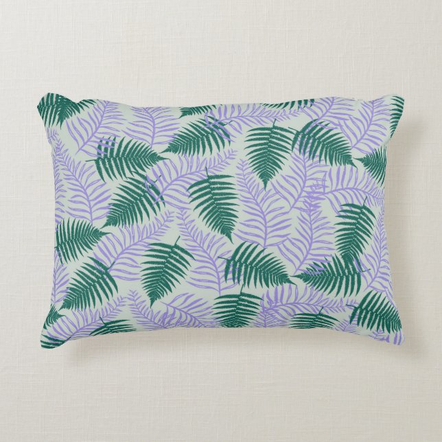 Green Purple Fern Leaves Retro 70s Flower Pattern Accent Pillow (Front)