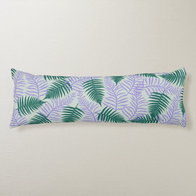 Green Purple Fern Leaves Retro 70s Flower Pattern Body Pillow (Front)